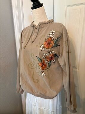 90s Crazy Shirts Long Sleeve Floral Pullover Shirt - Beige